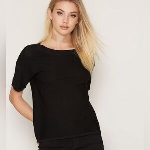 MSCH Moss Copenhagen Emma Jussi Short Sleeve Open Back Top, Black size XS